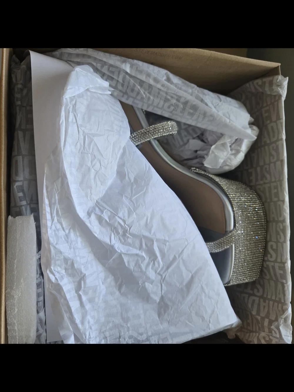 Steve Madden Crystal-Strap Iridescent Platform Sandals - Silver